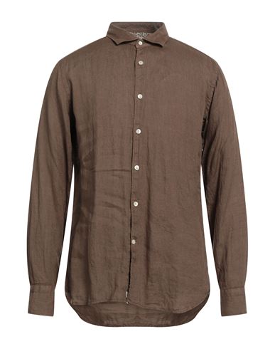 Tintoria Mattei 954 Man Shirt Brown Size 16 Linen, Cotton
