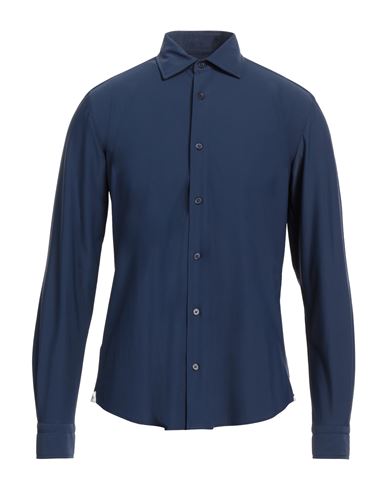 Portofiori Man Shirt Navy Blue Size 15 ¾ Polyamide, Elastane