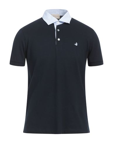 Brooksfield Man Polo Shirt Midnight Blue Size 36 Cotton, Elastane In Black