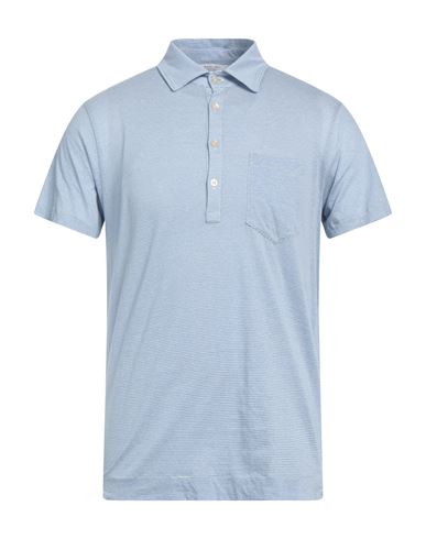 Boglioli Man Polo Shirt Sky Blue Size M Cotton, Linen