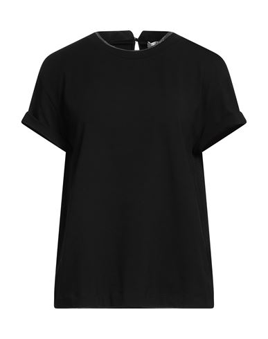 Brunello Cucinelli Short-sleeved T-shirt With Rolled Sleeves And Keyhole Detail In Black
