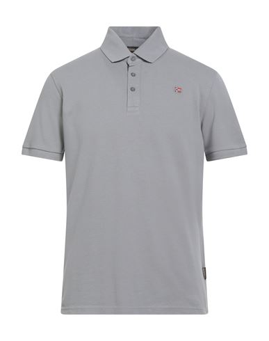 Napapijri Man Polo Shirt Grey Size L Cotton In Gray