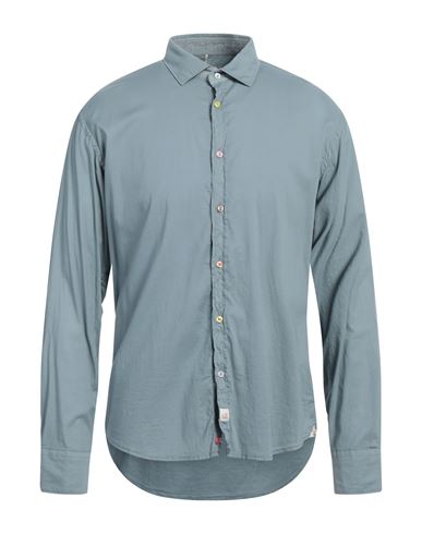 Panama Man Shirt Grey Size Xl Cotton, Elastane In Blue