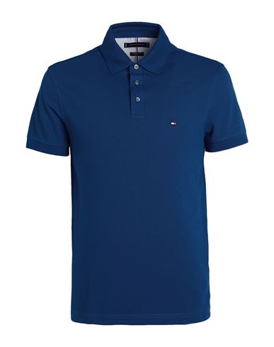 Tommy Hilfiger Man Polo Shirt Blue Size M Cotton, Elastane