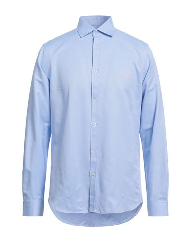 Shop Siviglia Man Shirt Azure Size 17 ½ Cotton, Polyester In Blue