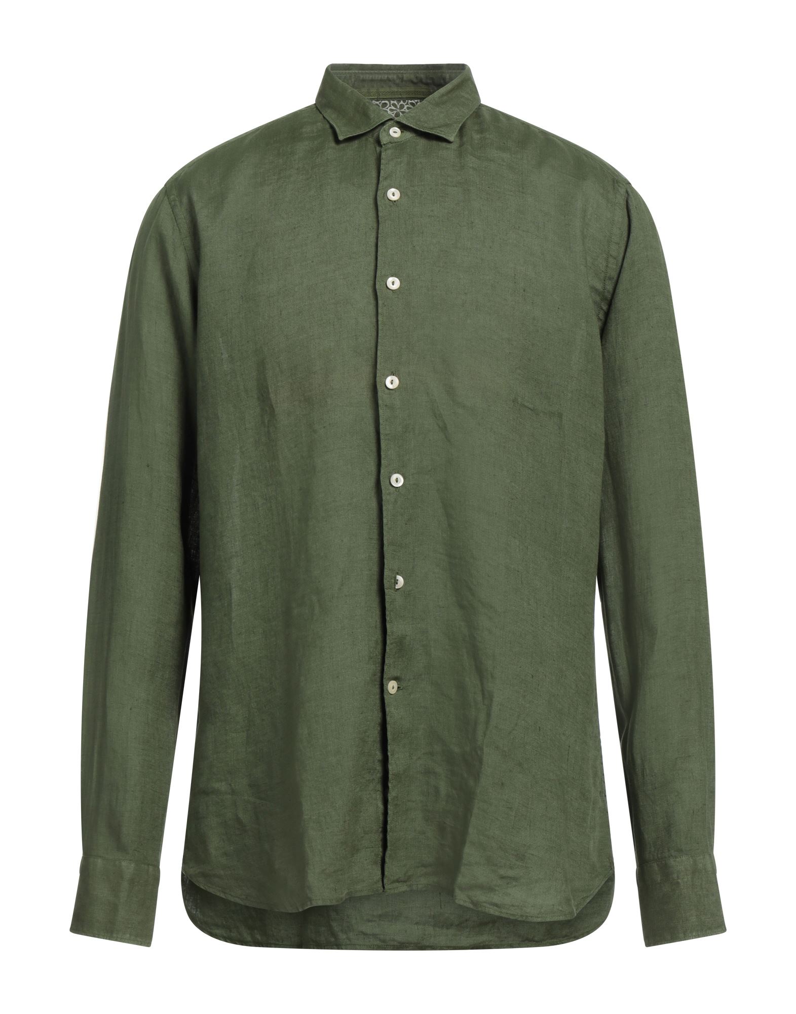 Tintoria Mattei 954 Man Shirt Military Green Size 17 Linen In Military Green