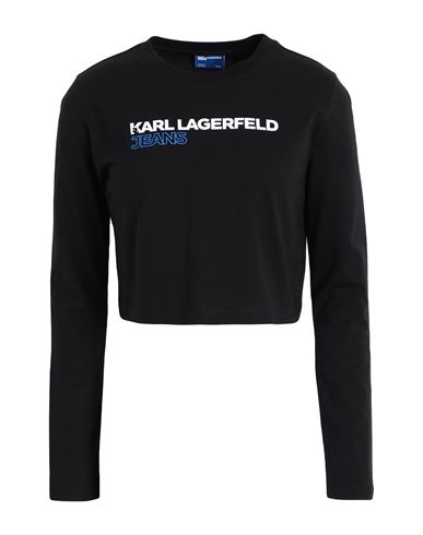 Karl Lagerfeld Jeans Klj Cropped Lslv Logo Tee Woman T-shirt Black Size Xs Organic Cotton