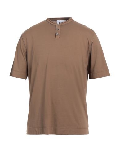 Alpha Studio Man T-shirt Brown Size 40 Cotton, Elastane