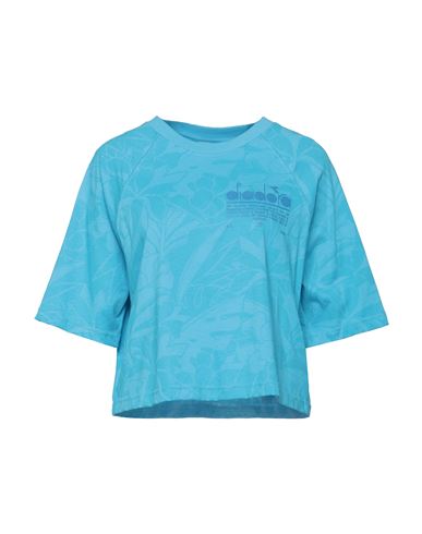 Diadora Woman T-shirt Azure Size L Cotton In Blue