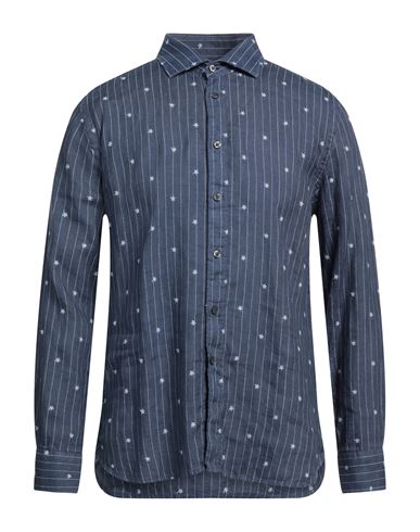 120% Man Shirt Navy Blue Size Xs Linen