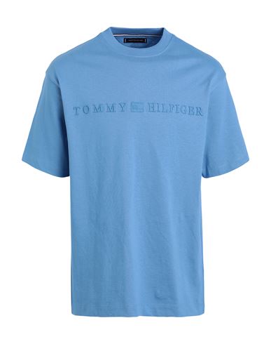Tommy Hilfiger Man T-shirt Pastel Blue Size Xl Cotton