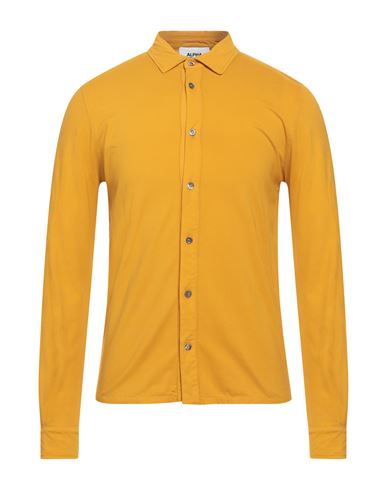 Alpha Studio Man Shirt Mustard Size 42 Cotton, Elastane In Yellow