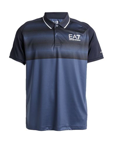 Ea7 Man Polo Shirt Midnight Blue Size M Polyester