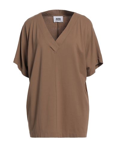 Alpha Studio Woman T-shirt Camel Size 10 Cotton, Elastane In Beige