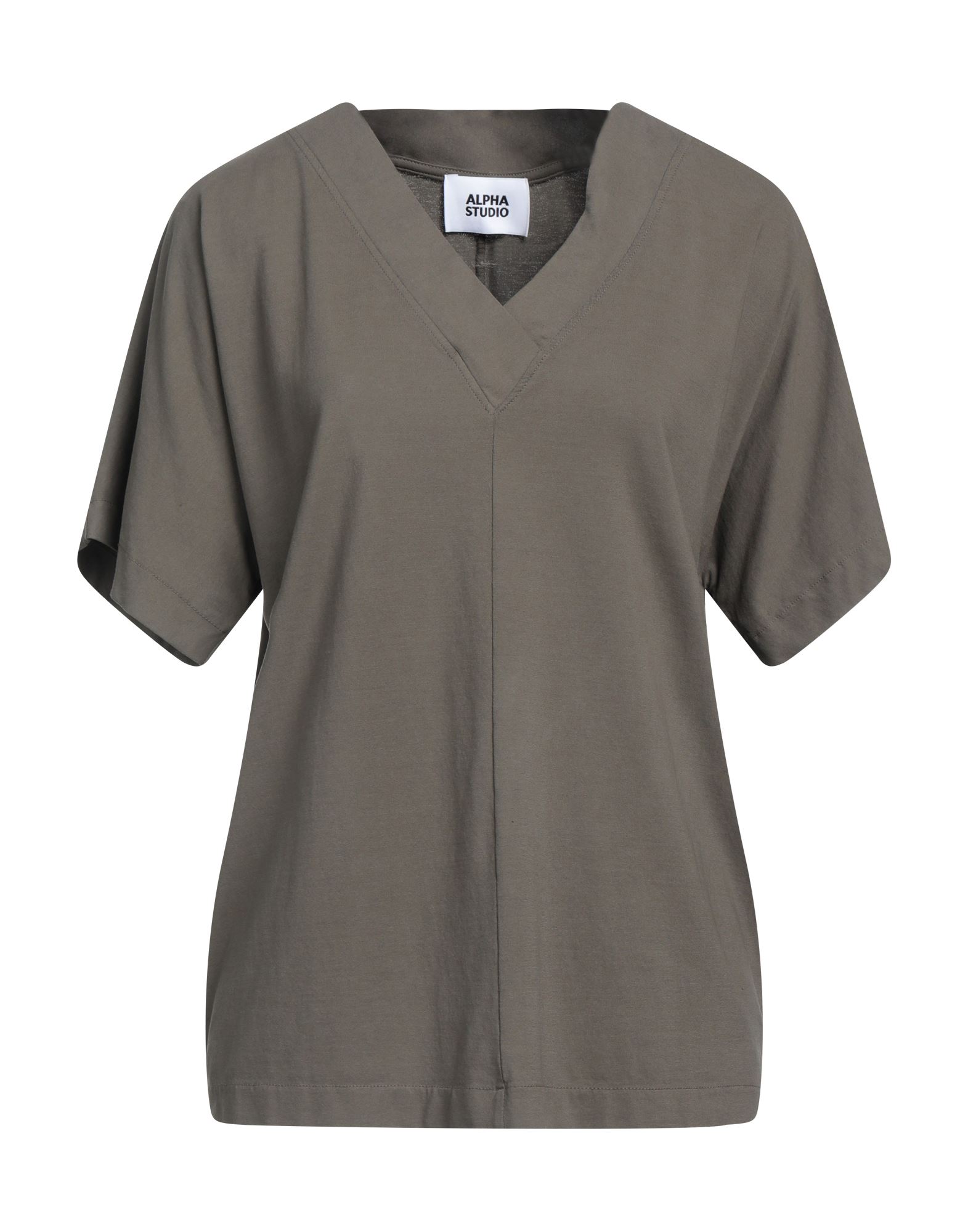 Alpha Studio Woman T-shirt Lead Size 6 Cotton, Elastane In Grey