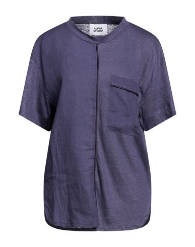 Alpha Studio Woman T-shirt Purple Size 8 Linen