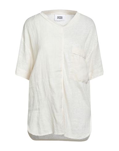 Alpha Studio Woman T-shirt Ivory Size 6 Linen In White