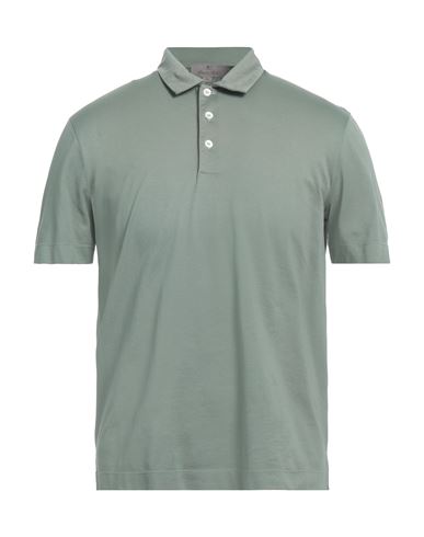 Shop Canali Man Polo Shirt Military Green Size 38 Cotton