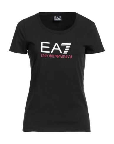 Ea7 Woman T-shirt Black Size L Cotton, Elastane