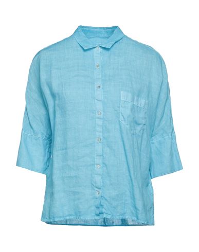 120% Woman Shirt Light Blue Size 2 Linen In Blue