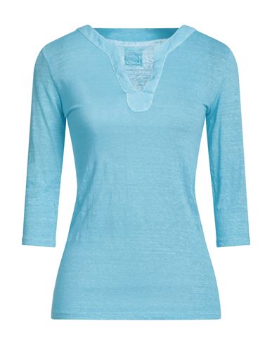 120% Woman T-shirt Turquoise Size Xxs Linen In Blue