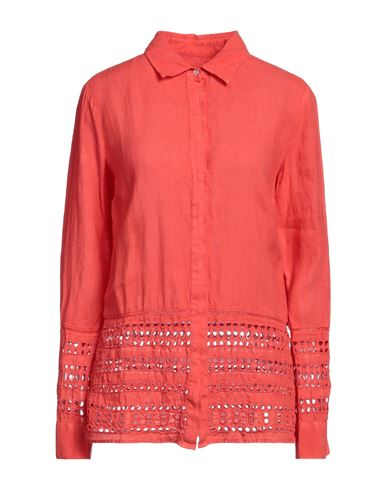 120% Woman Shirt Coral Size 4 Linen In Red