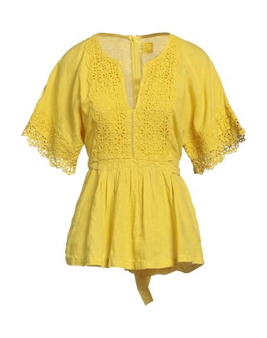 120% Woman Blouse Mustard Size 6 Linen In Yellow