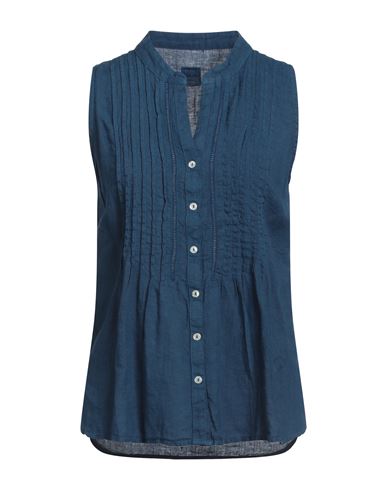 120% Lino Woman Shirt Navy Blue Size 10 Linen