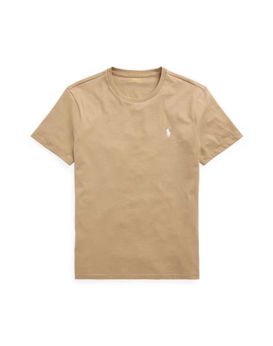 Shop Polo Ralph Lauren Custom Slim Fit Jersey Crewneck T-shirt Man T-shirt Camel Size L Cotton In Beige