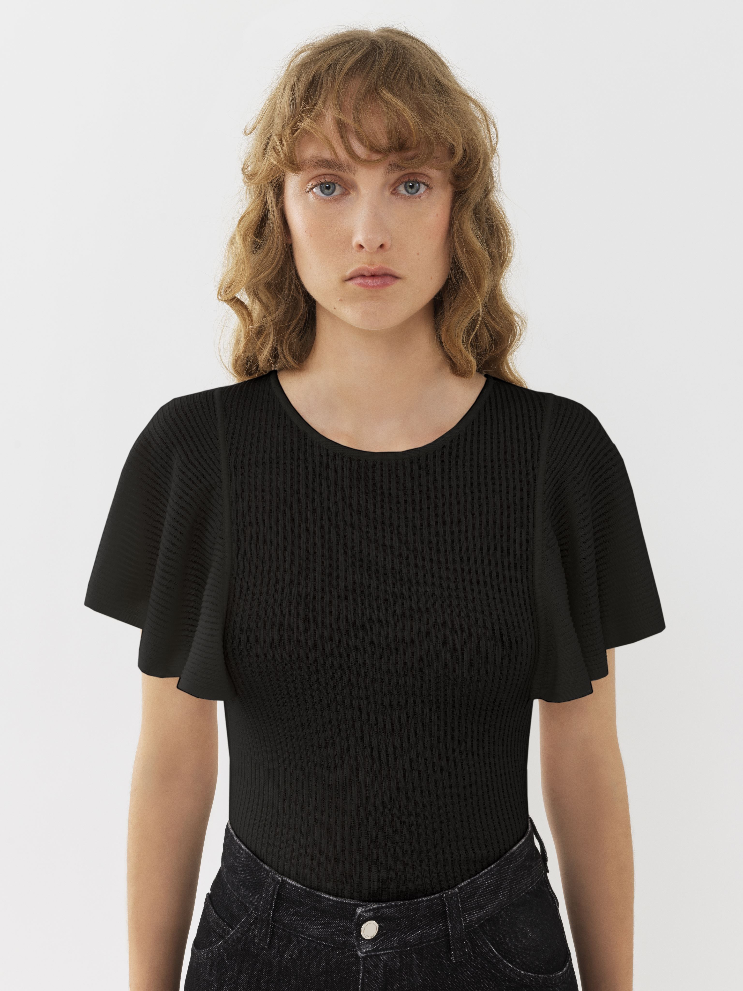 Chloé Wing-sleeve Top Black Size Xs 100% Wool In Noir
