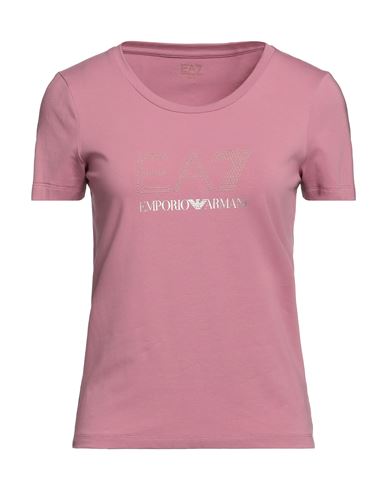 Ea7 Woman T-shirt Pastel Pink Size Xl Cotton, Elastane