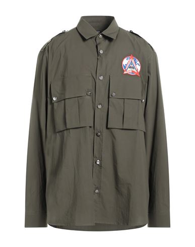 Balmain Man Shirt Military Green Size 16 Cotton