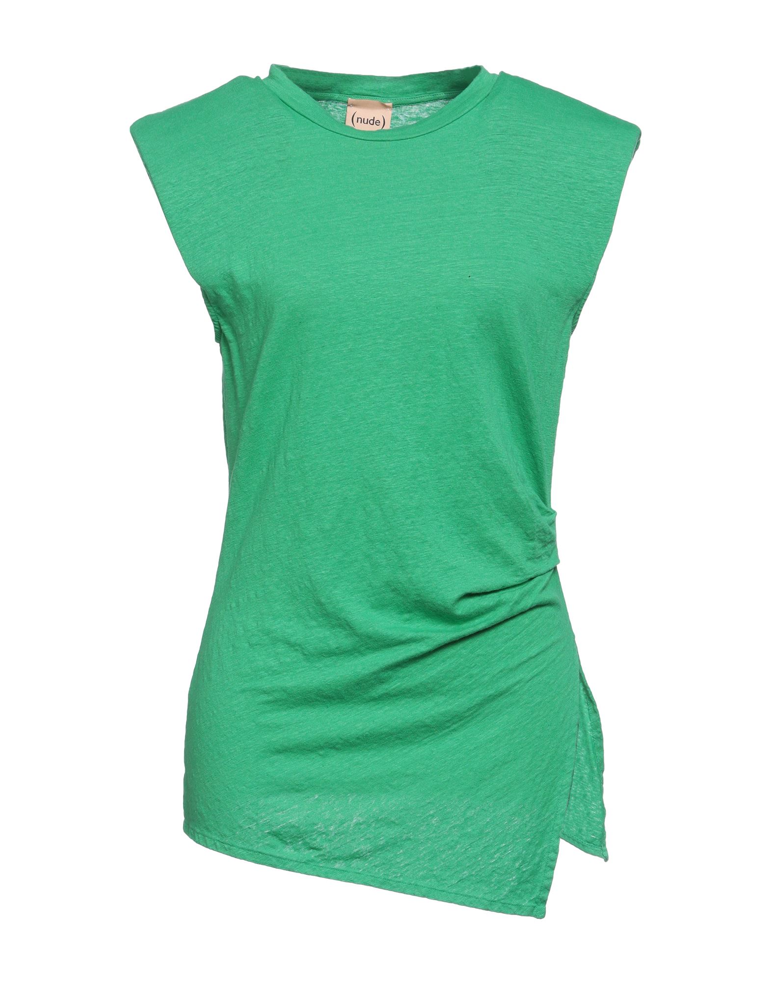 Shop Nude Woman T-shirt Emerald Green Size 6 Linen, Elastane