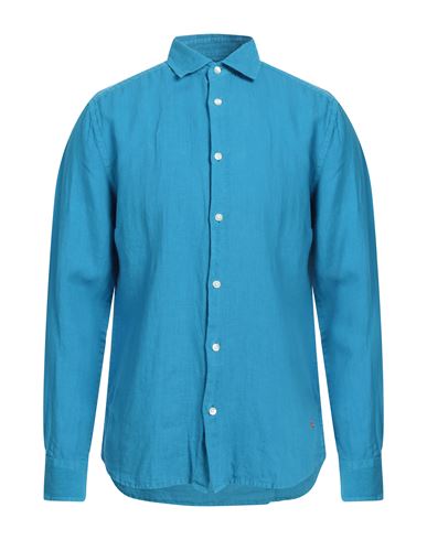 Peuterey Man Shirt Azure Size Xxl Linen In Blue