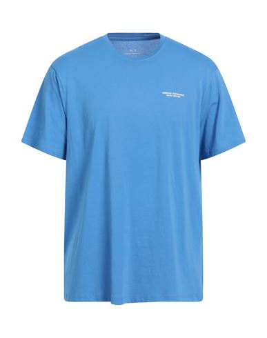 Armani Exchange Man T-shirt Azure Size Xl Cotton In Blue