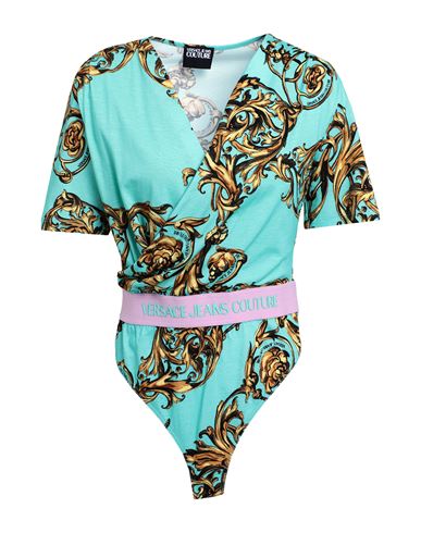 Versace Jeans Couture Woman Bodysuit Turquoise Size 6 Cotton, Polyester In Blue