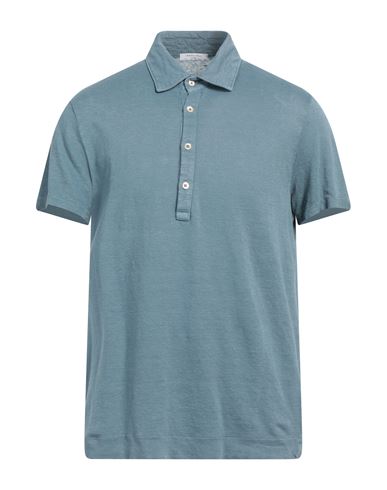 Boglioli Man Polo Shirt Slate Blue Size M Linen