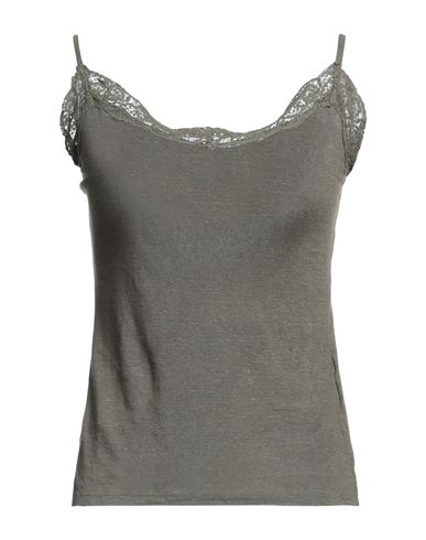 120% 120% LINO WOMAN TANK TOP MILITARY GREEN SIZE XS LINEN, ELASTANE