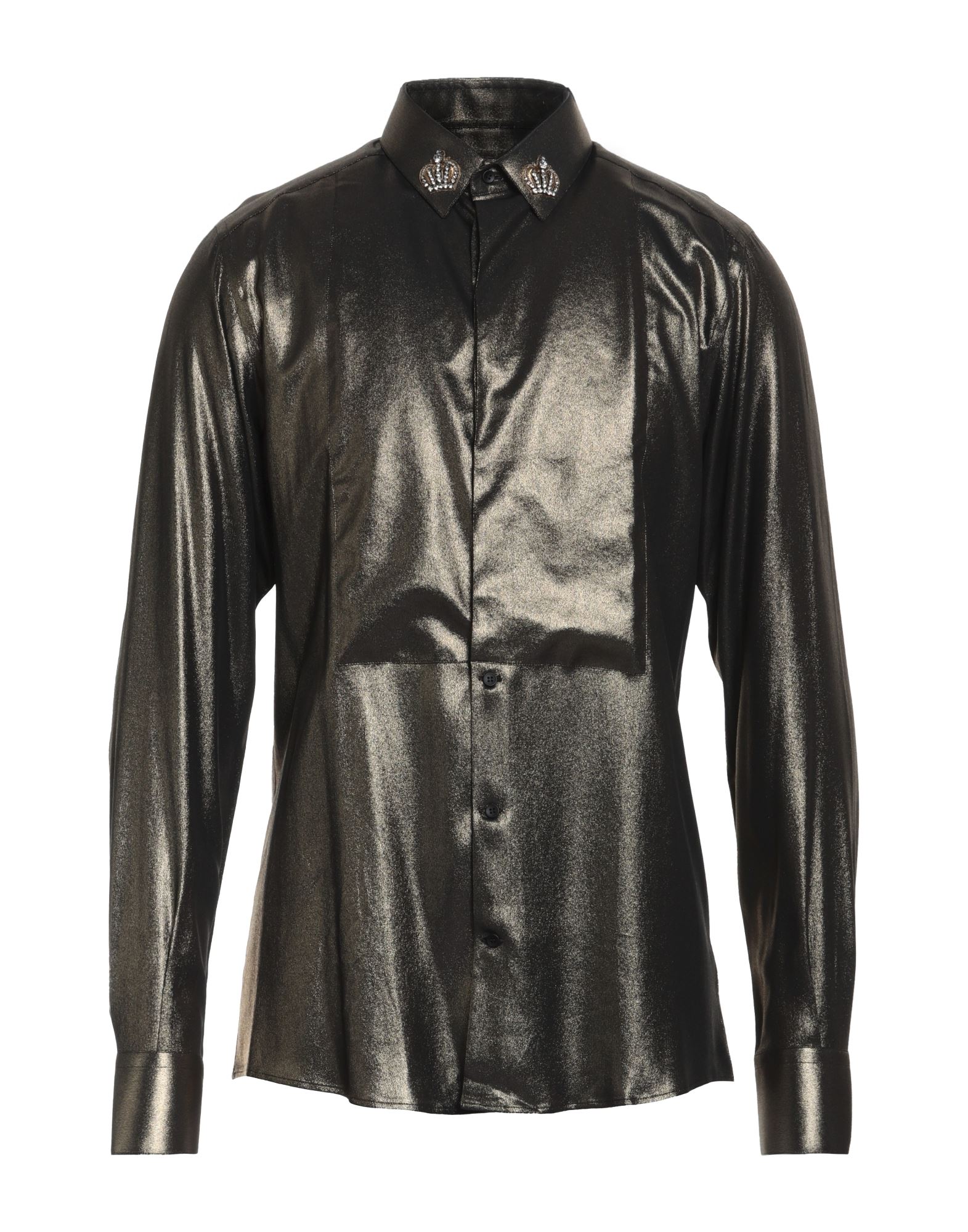 Dolce & Gabbana Man Shirt Bronze Size 15 ¾ Acetate, Silk In Yellow