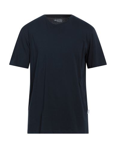 Selected Homme Man T-shirt Midnight Blue Size L Organic Cotton