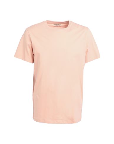 Selected Homme Man T-shirt Salmon Pink Size Xl Organic Cotton