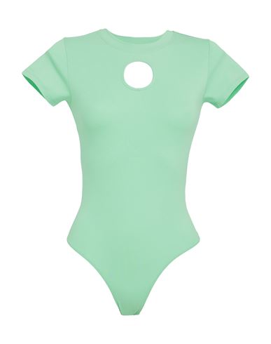 Karl Lagerfeld Cut Out Logo Jersey Body Woman Bodysuit Light Green Size L Organic Cotton, Elastane