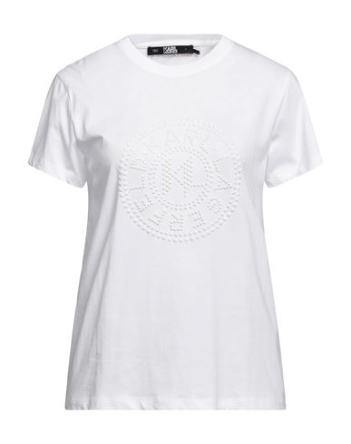 Karl Lagerfeld Hotfix Logo T-shirt Woman T-shirt White Size L Organic Cotton