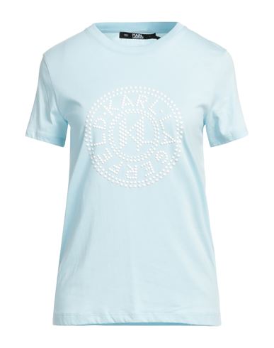 Karl Lagerfeld Hotfix Logo T-shirt Woman T-shirt Sky Blue Size S Organic Cotton