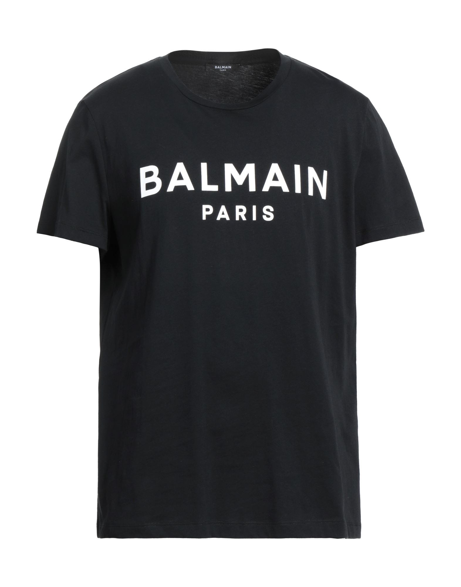 Balmain Black Crewneck T-shirt With Logo Lettering On The Front In Cotton Man In Black