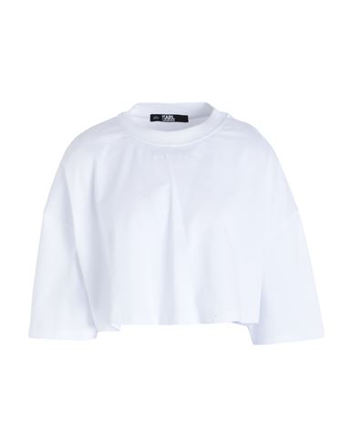 Karl Lagerfeld Cropped Logo T-shirt Woman T-shirt White Size Xs Organic Cotton