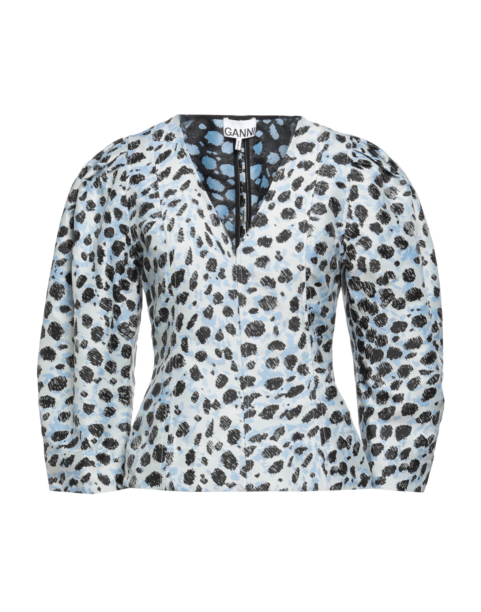 Ganni Blue & Black Crispy Jacquard Blouse In Blue