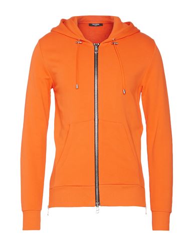 Balmain Man Sweatshirt Orange Size S Cotton, Elastane