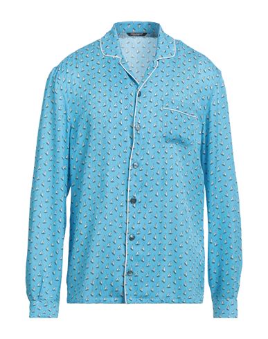 Dolce & Gabbana Man Shirt Azure Size 14 ½ Silk In Blue