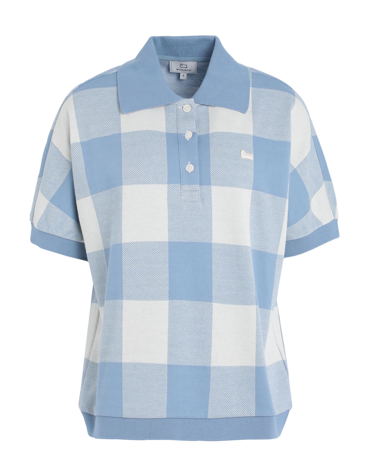 Woolrich American Check Polo Woman Polo Shirt Light Blue Size Xs Cotton, Polyester, Elastane